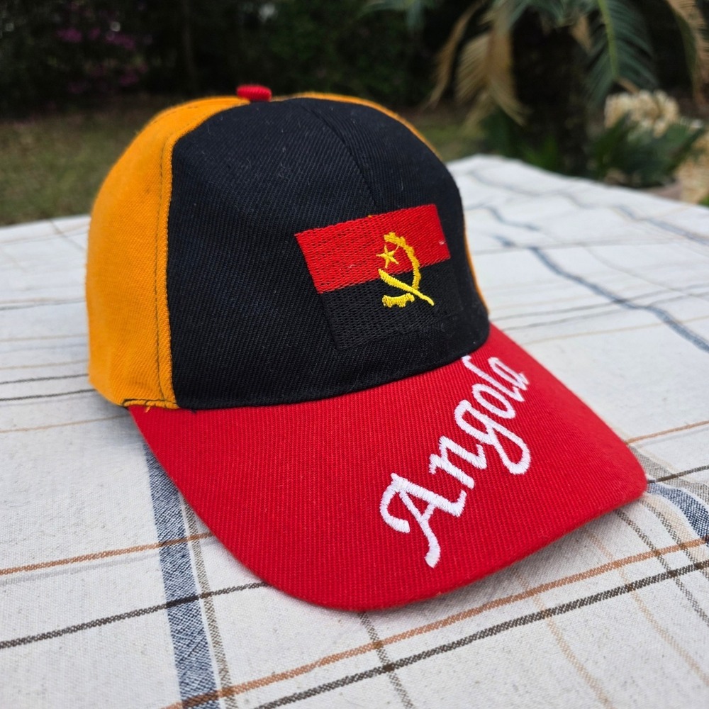 Vintage Angola Africa Hat Cap Angolan Flag Embroidered Adjustable‎ 5-Panel